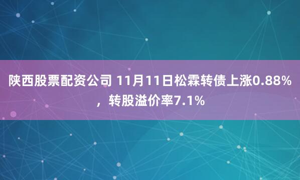 陕西股票配资公司 11月11日松霖转债上涨0.88%，转股溢价率7.1%